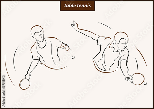 Set of a vector illustration shows a tennis racquet hits the ball. Sport. Table tennis