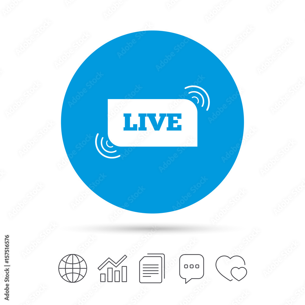 Live sign icon. On air stream symbol. Live sign icon. On air stream symbol.