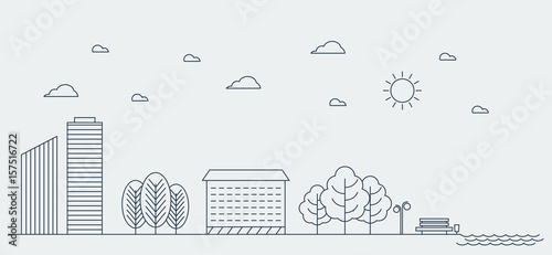 Flat Line design graphic image concept of Urban Landscape. Vector Illustration