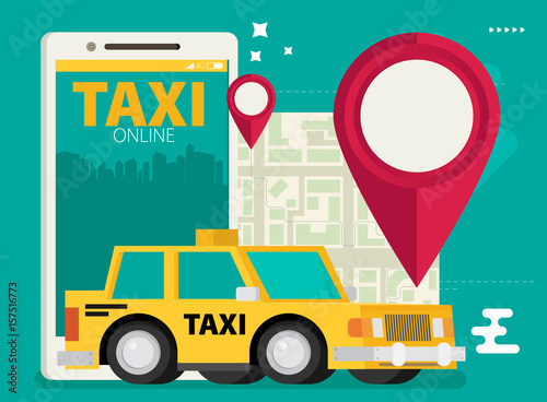 Taxi service. Smartphone. Vector flat illustration.