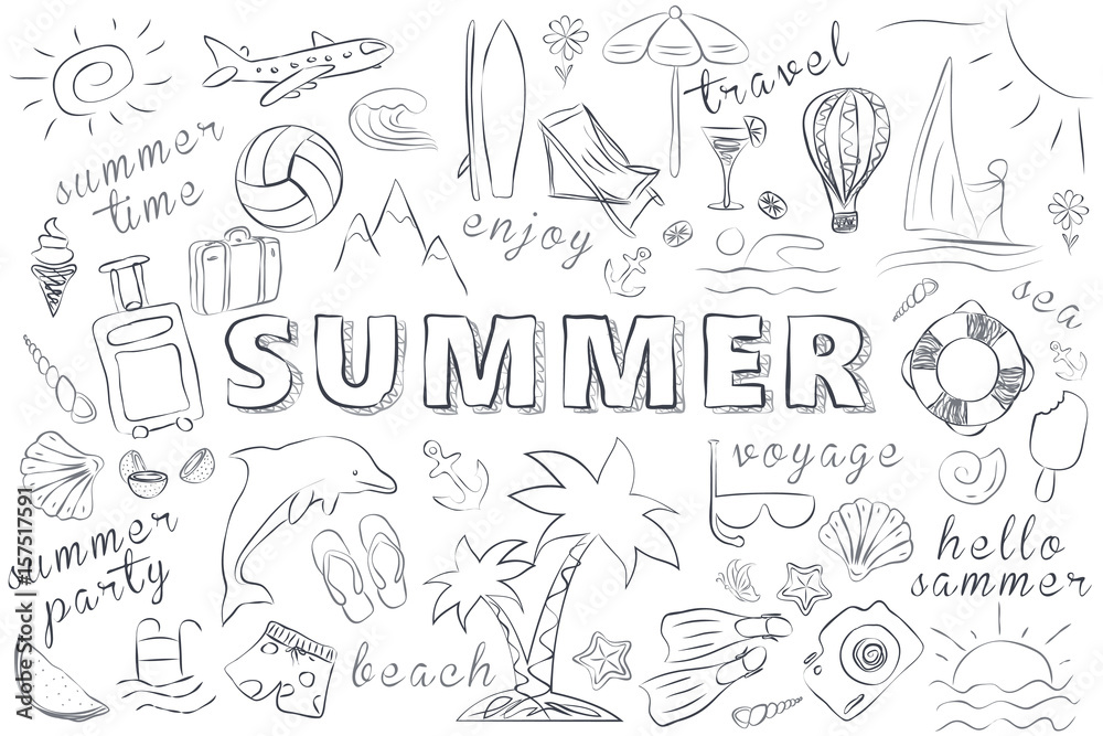 Summer Hand Drawn Icons Set
