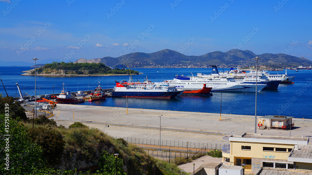 Photo of industrial zone in port of Peiraeus, Attica, Greece