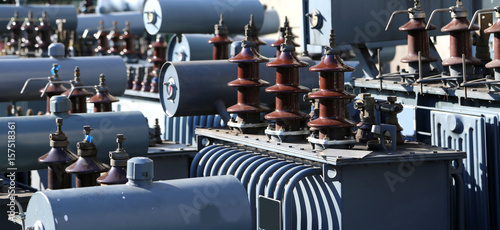 voltage transformers in a polluting and hazardous electrical sto photo