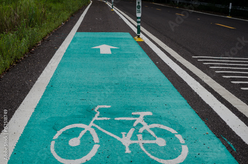 Bicycle road sign on asphalt in Thailand.