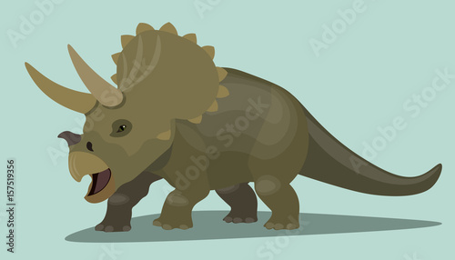 Dinosaur Triceratops cartoon character isolated. Wild prehistoric brown lizard realistic design vector illustration