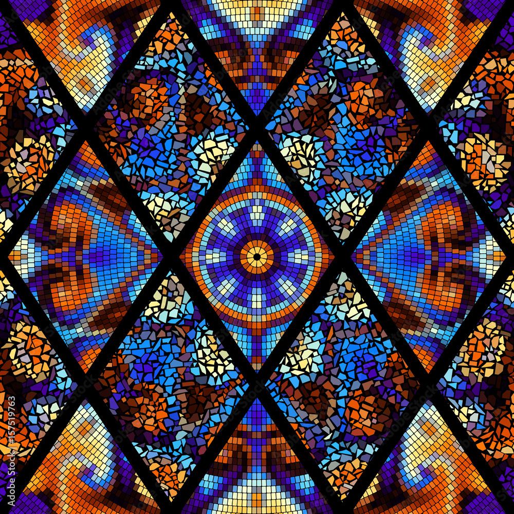 Seamless background pattern. Decorative symmetric mosaic pattern. Seamless background pattern. Decorative symmetric mosaic pattern.