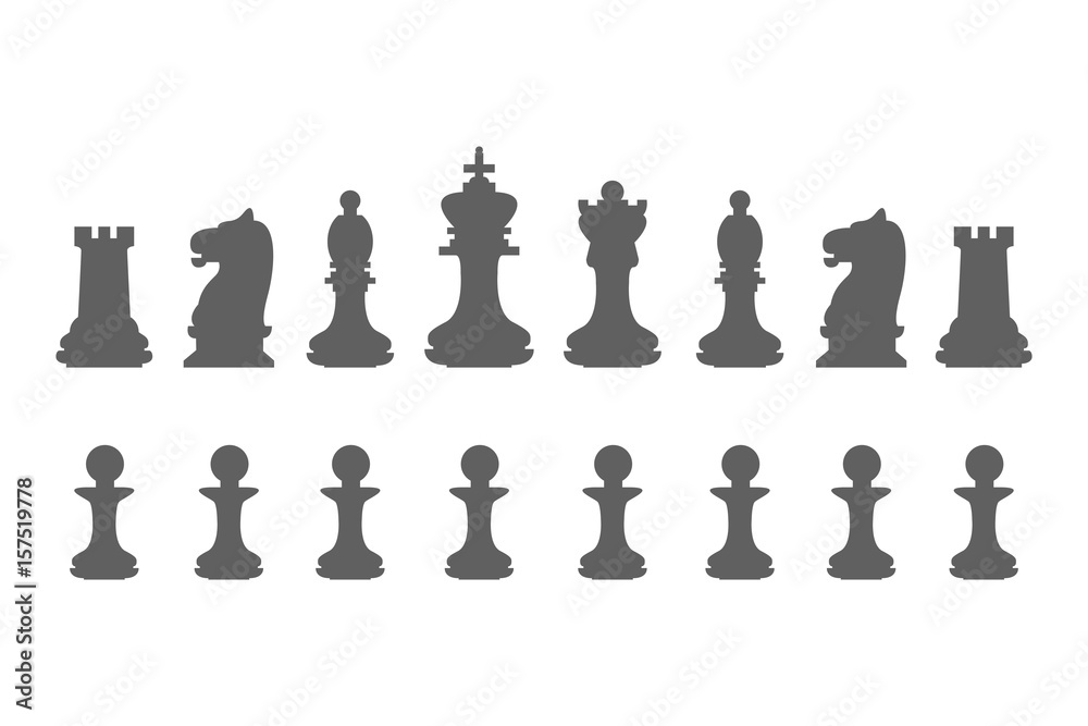 Set chess pieces. King, queen, bishop, knight, rook and pawn icons ...