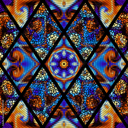 Seamless background pattern. Decorative symmetric mosaic pattern.