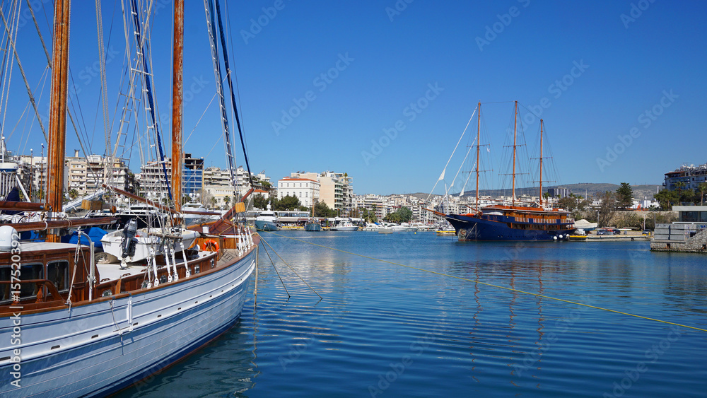 Photo in Marina Zeas near port of Peiraeus on a spring morning, Attica, Greece