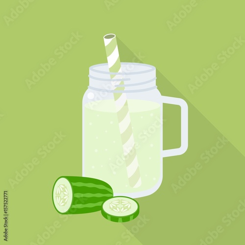 cucumber juice in mason jar, flat design vector