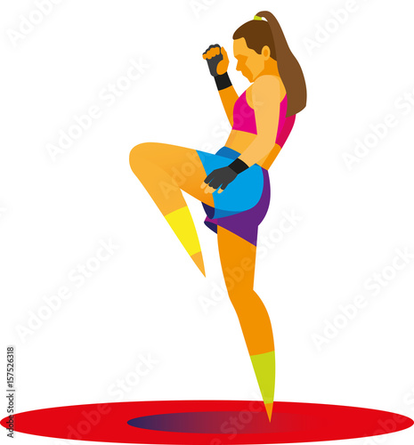 Girl fighter muay thai trained knee strike
