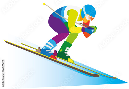 experienced alpine skier goes  downhill ski race