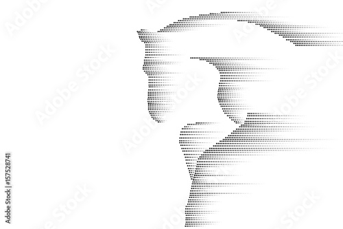 Racing galloping running horse. Abstract black sketch design isolated on white. Mustang silhouette line point dots fast speed concept vector illustration