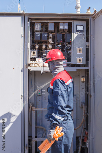 The duty electrician of substation makes switchings