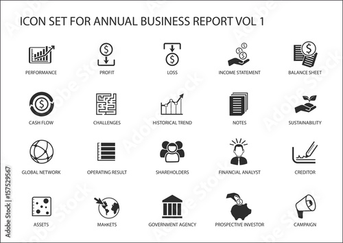 Simple flat design business icons for annual company business report