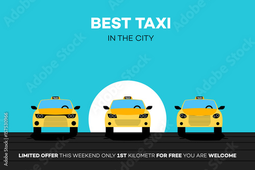 Best Taxi Cars In The City. Vector Illustration