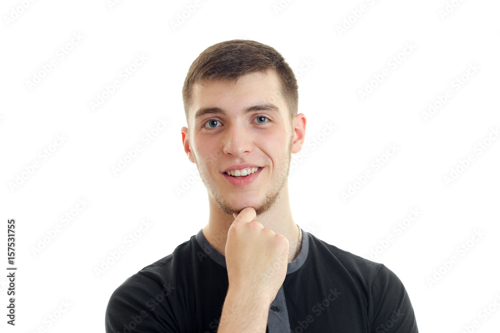 horizontal portrait of attractive smiling guy in the black shirt horizontal portrait of attractive smiling guy in the black shirt