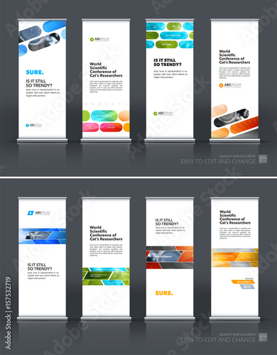 Abstract business vector set of modern roll Up Banner stand desi