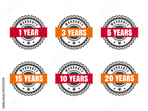 Flat warranty labels design isolated on white background. Vector illustration
