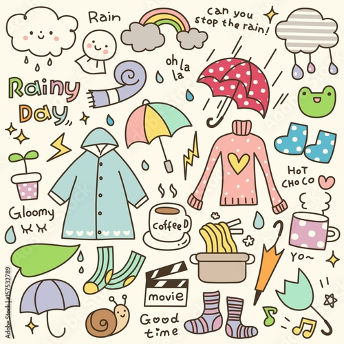 Set of Cute Rainy Day Doodle