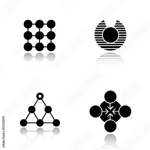 Abstract symbols drop shadow black icons set
