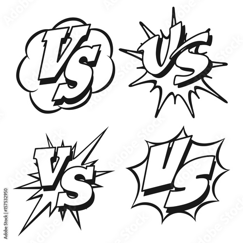 Black and white battle confrontation patches or VS letters. Vector illustration