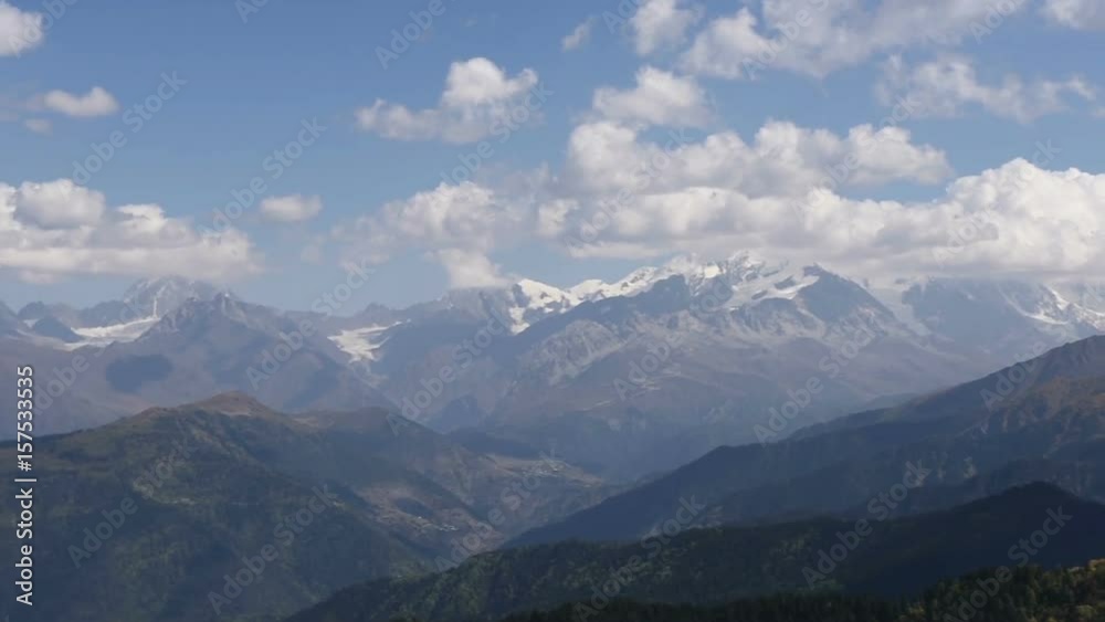 Amazing panorama filmed from Mheer,showing beautiful touristic place the Ushba mountain, one of the most notable peaks of the Caucasus Mountains located in the Svaneti region of Georgia Amazing panorama filmed from Mheer,showing beautiful touristic place the Ushba mountain, one of the most notable peaks of the Caucasus Mountains located in the Svaneti region of Georgia