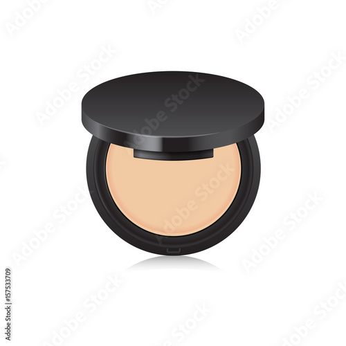 Makeup nude powder color in black case. Opened box isolated on white background. Mock up template