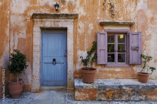 Door in a monastery in Chania region on Crete island, Greece.