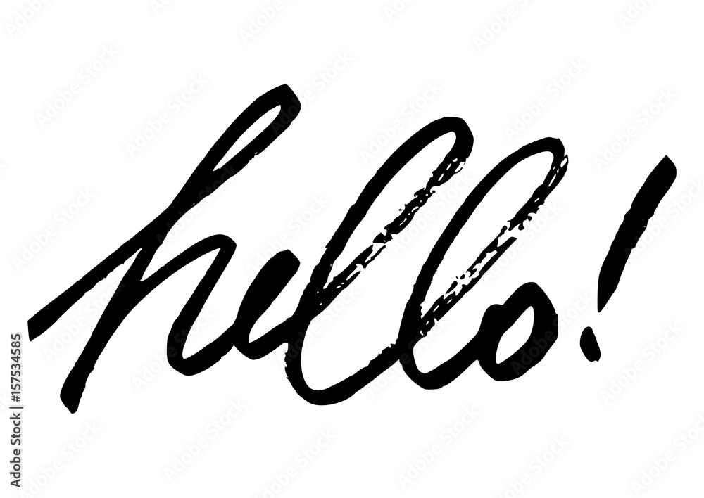 Salutatory card with black hand written lettering Hello isolated on white background. Vector illustration Salutatory card with black hand written lettering Hello isolated on white background. Vector illustration