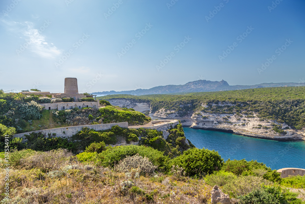 Corsica, France. Bonifacio: an ancient fortress over a picturesque sea bay