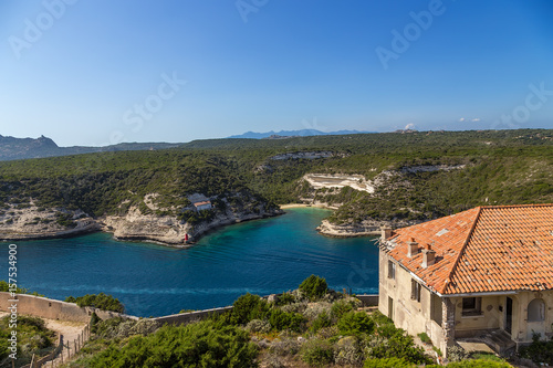 Island of Corsica, France. Picturesque view from the sea bay in Bonifacio