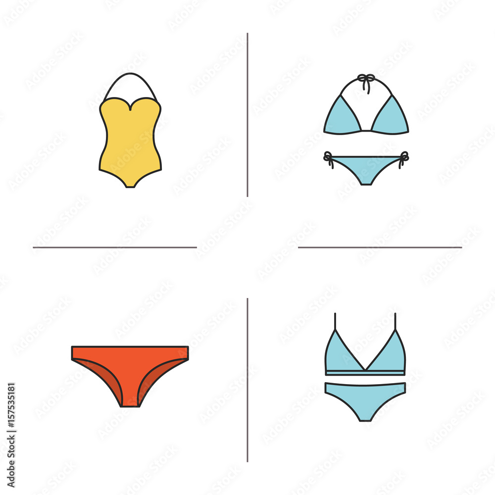 Women's underwear color icons set