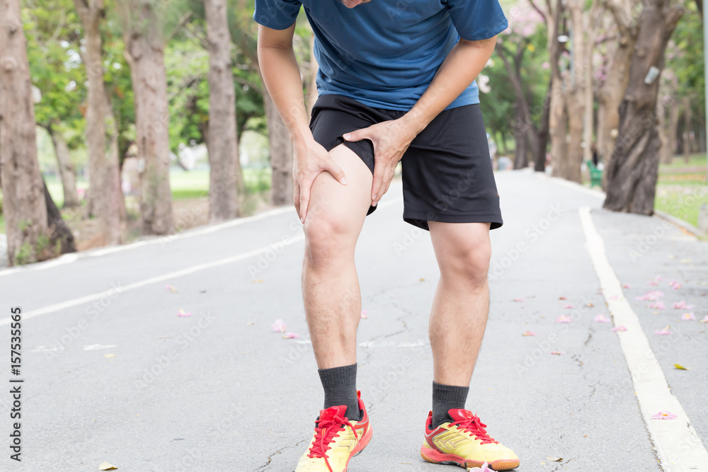 Man having knee pain while exercising, Injury running conceopt Man having knee pain while exercising, Injury running conceopt