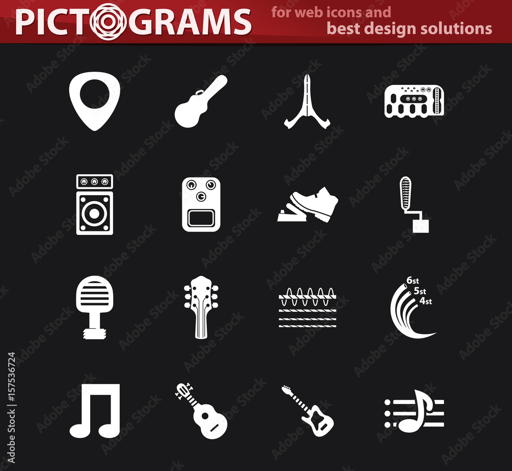 Guitar and accessories icons set Guitar and accessories icons set