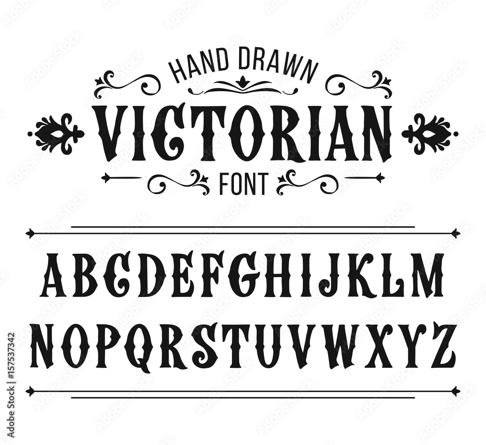 Hand drawn letters. Vector alphabet in Victorian style - obrazy, fototapety, plakaty 