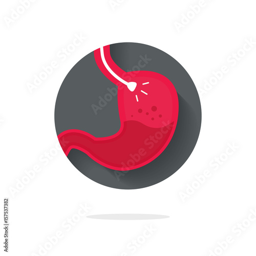 Stomach endoscopy vector icon, flat cartoon endoscope in stomach through esophagus, gastroscopy logo symbol idea