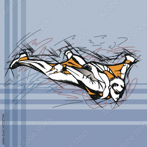 Parachutist with a orange wingsuit 