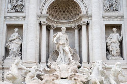 Detail of statue in The Fontana di Trevi or Trevi Fountain. the fountain in Rome, Italy. It is the largest Baroque fountain in the city and the most beautiful in the world.