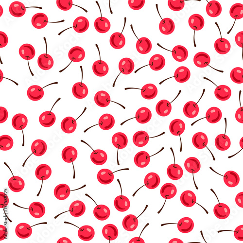 Vector seamless pattern with red apples. Beautiful children's print with cherries.