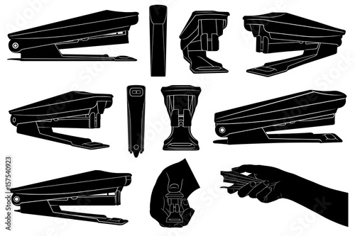 Set of different staplers isolated on white