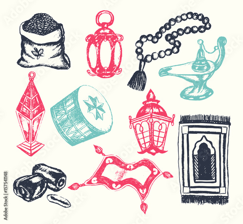 Muslim Symbols - vector hand drawn illustration