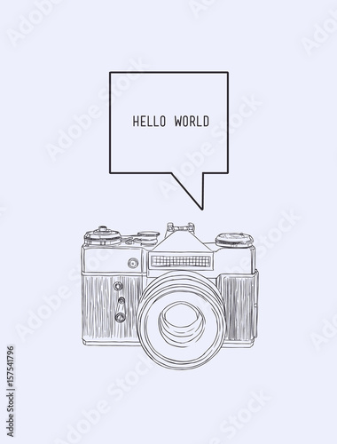 camera with bubble text , sketch vector.