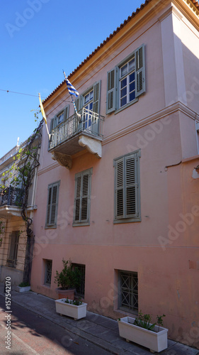 Photo from picturesque Plaka area in center of Athens and Roman Forum archaeological site  Attica  Greece