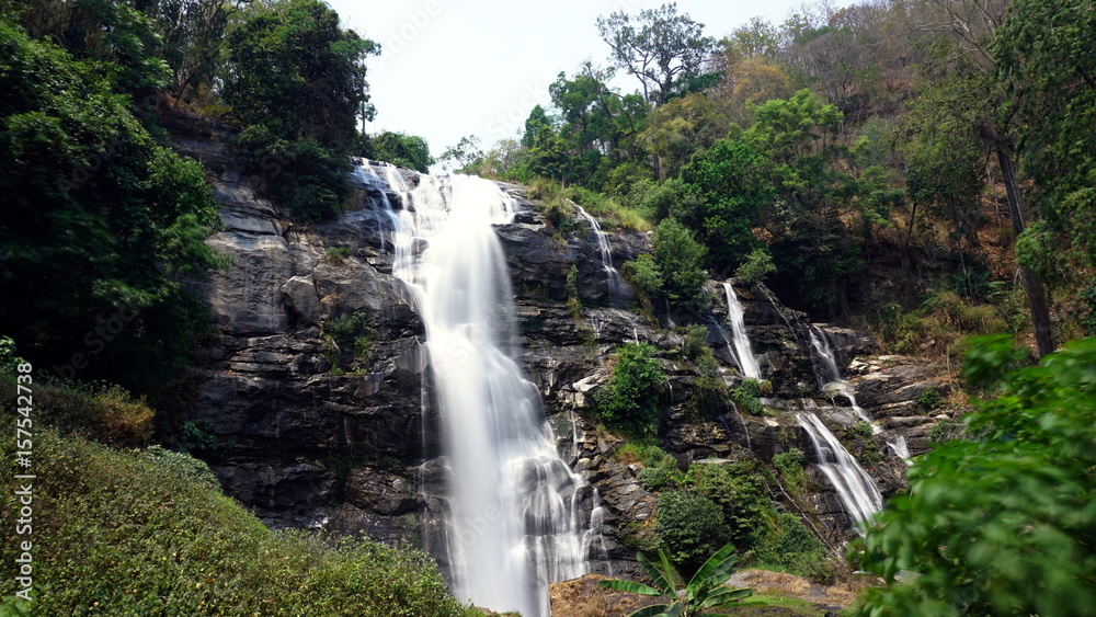 Wachirathan Waterfall in Doi Inthanon National Park in Chiang Mai province north of Thailand. The Roof of Thailand.