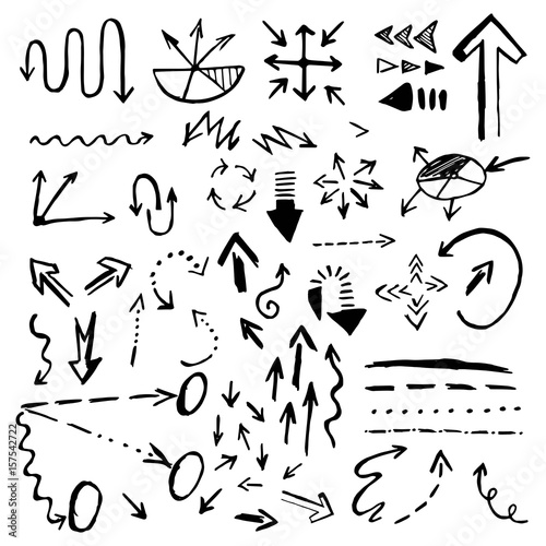 Hand drawn vector arrows icons set isolated on white background