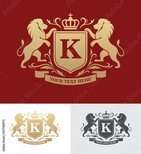 Golden crest design with rampant lions