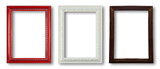 wood frame and white frame and red frame on white background.