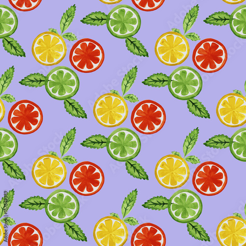 Watercolor seamless pattern with citrus.