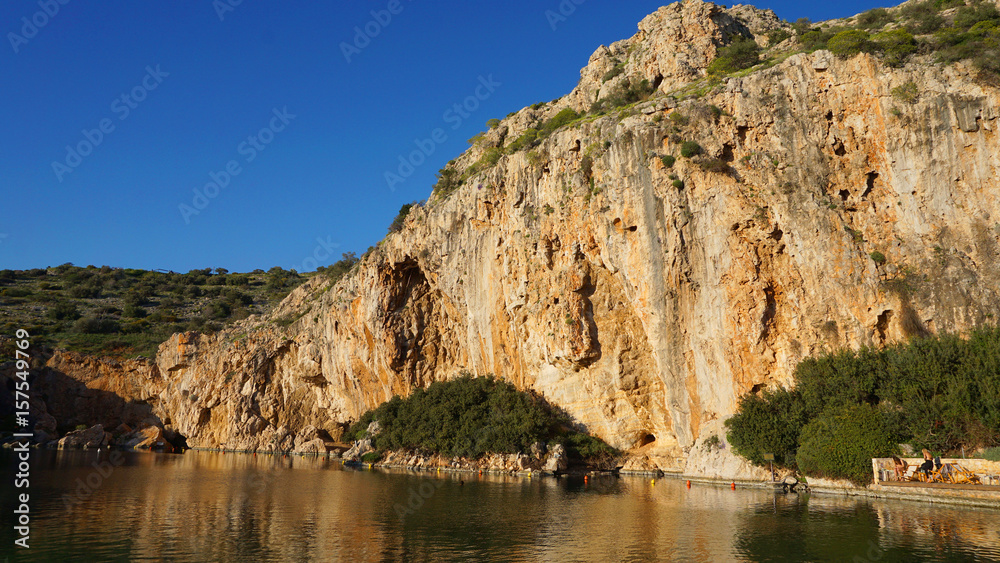 Photo of lake Vouliagmenis on a spring morning, Athens Riviera, Attica, Greece